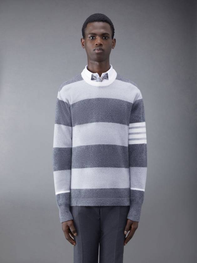 Rugby Stripe Merino 4 Bar Crew Neck Pullover Knit Top Grey - THOM BROWNE - BALAAN 2