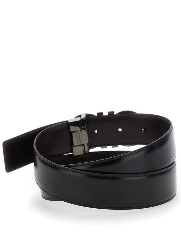 Reversible Adjustable Gancini Leather Belt Black Dark Brown - SALVATORE FERRAGAMO - BALAAN 3