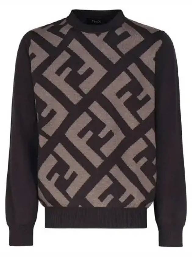 Monogram Jacquard Wool Crewneck Knit Top Brown - FENDI - BALAAN 2