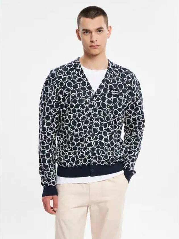 Men s Daisy Jacquard Spring Fall Cardigan Navy Domestic Product GM0024040986138 - MAISON KITSUNE - BALAAN 1