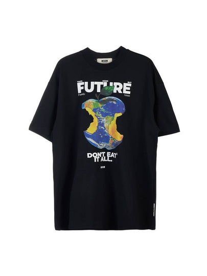 Men's Earth Apple Motif Cotton Short Sleeve T-Shirt Black - MSGM - BALAAN 2