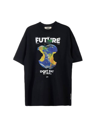 Men's Earth Apple Motif Cotton Short Sleeve T-Shirt Black - MSGM - BALAAN 1