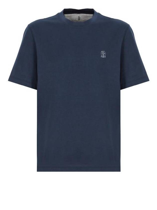 Logo Short Sleeve T-shirt Blue - BRUNELLO CUCINELLI - BALAAN 2