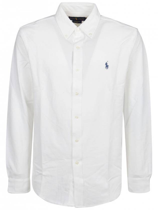 Men's Blue Embroidered Logo Long Sleeve Shirt White - POLO RALPH LAUREN - BALAAN 1