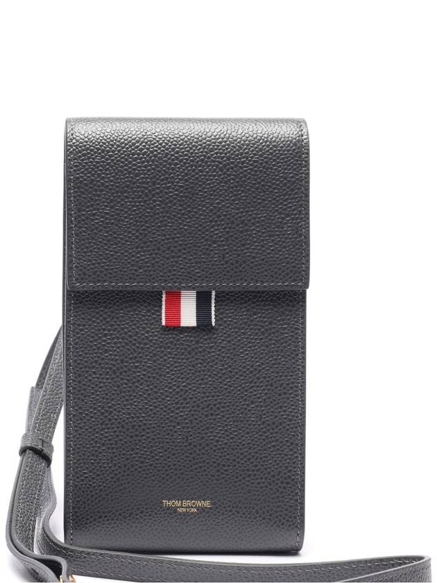 Three Stripes Strap Leather Phone Case Grey - THOM BROWNE - BALAAN 3