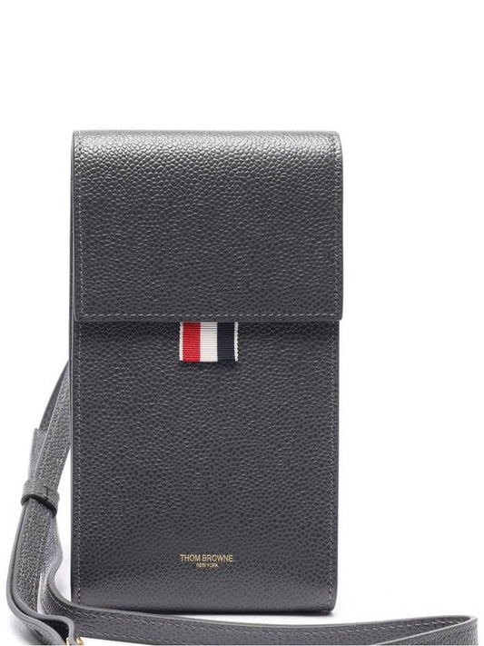Three Stripes Strap Leather Phone Case Grey - THOM BROWNE - BALAAN 2