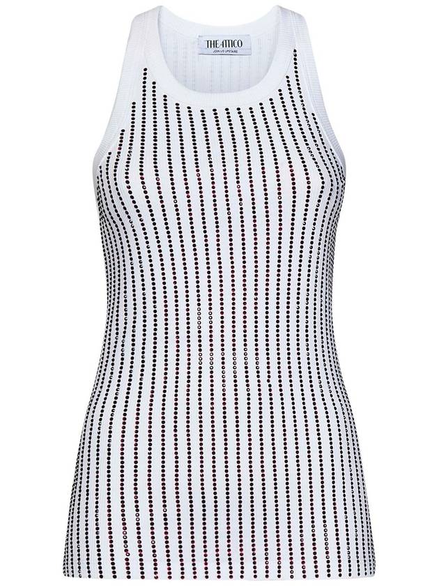 White Tank Top With Multicolor Rhinestone In Jersey Woman - THE ATTICO - BALAAN 1