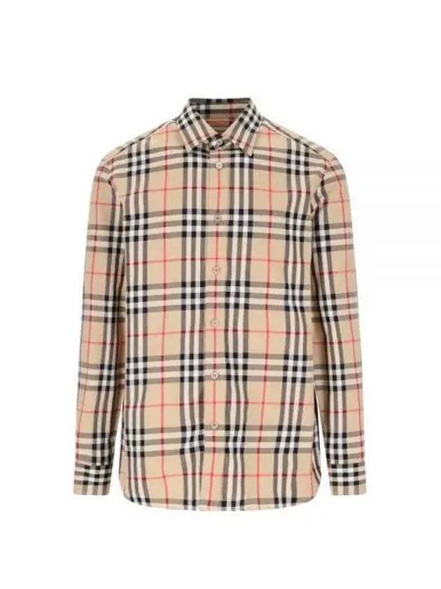 Check Cotton Long Sleeve Shirt Beige - BURBERRY - BALAAN 2