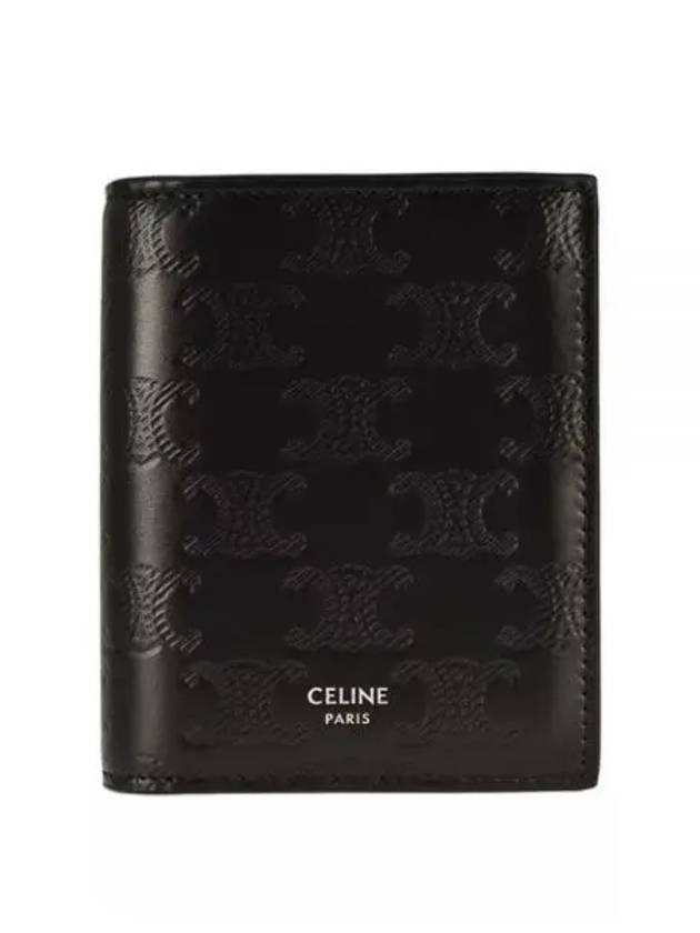 Triomphe Embossed Calfskin Compact Half Wallet Black - CELINE - BALAAN 2