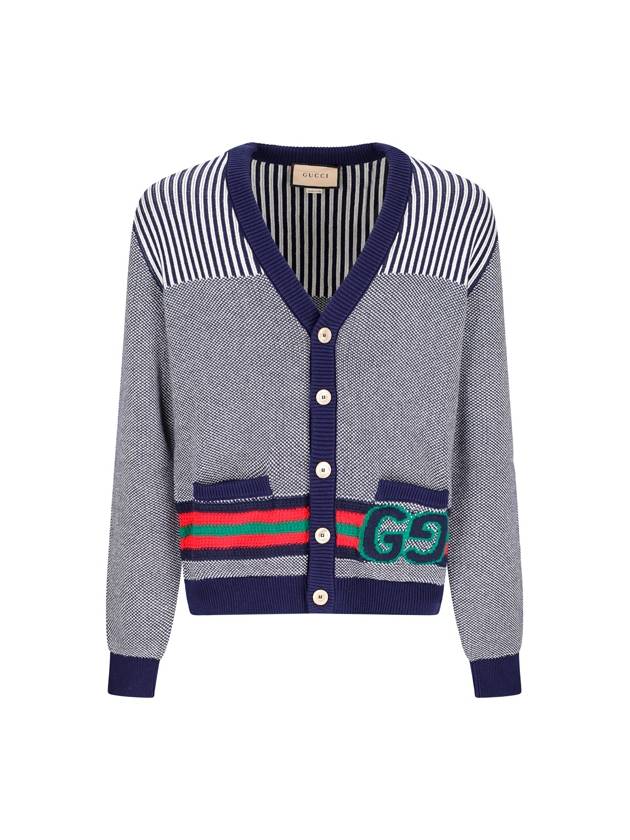 GG Cotton Wool Cardigan Blue Ivory 740363XKC4D4759 - GUCCI - BALAAN 2