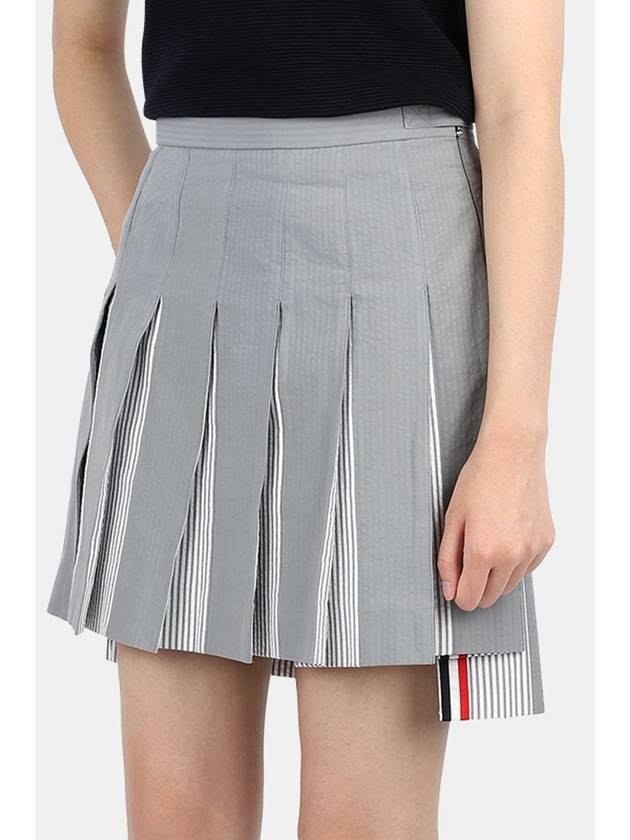 Piece Dyed Seersucker Drop Back Mini Pleated Skirt Grey - THOM BROWNE - BALAAN 3