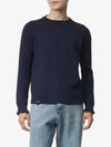 Destroyed Cotton Knit Top Blue - SAINT LAURENT - BALAAN 2