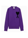 Big Heart Logo Wool Knit Top Purple Black - AMI - BALAAN 1