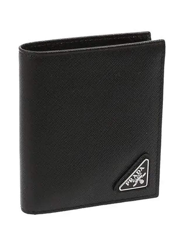 Triangular Logo Saffiano Half Wallet Black - PRADA - BALAAN 2