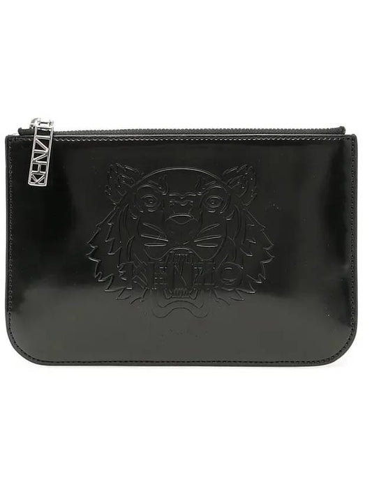 Tiger Patent Clutch Bag Black - KENZO - BALAAN 1