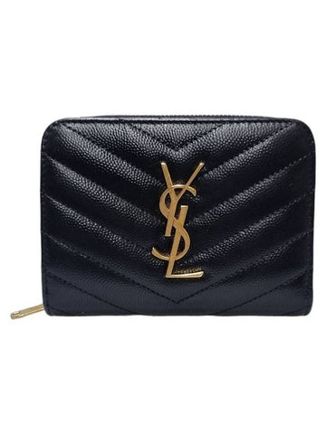 Women s 403723 Monogram Black Leather Compact Zipper Around Half Wallet - SAINT LAURENT - BALAAN 1