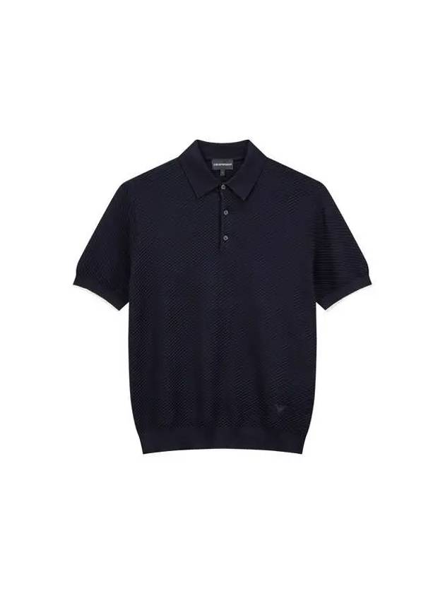 Men s Eagle Logo Ribbed Collar Pullover Navy - EMPORIO ARMANI - BALAAN 1