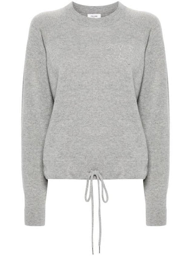 Triomphe Patch Crew Neck Wool Cashmere Knit Top Grey - CELINE - BALAAN 1