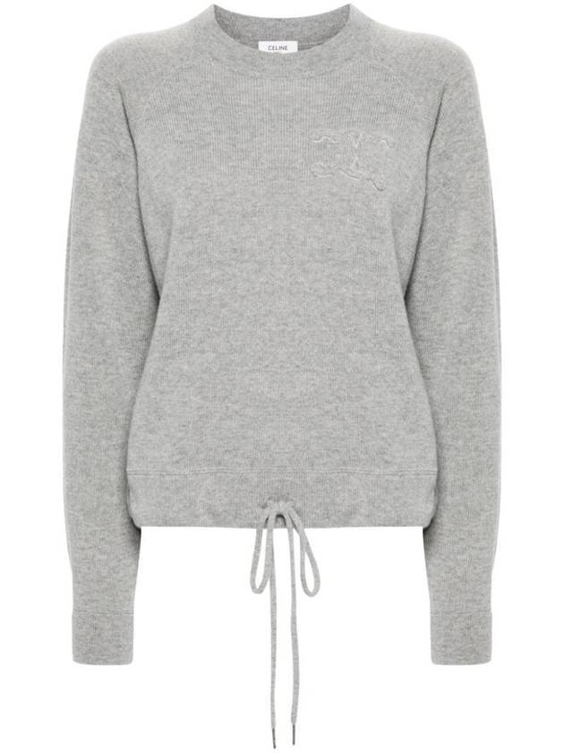 Triomphe Patch Crew Neck Wool Cashmere Knit Top Grey - CELINE - BALAAN 1