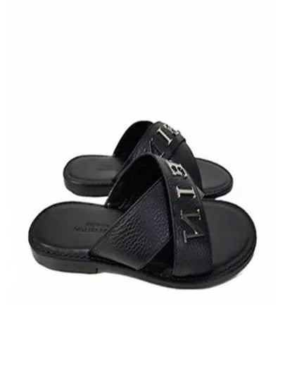 Logo Plaque Calf Leather Slippers Black - PHILIPP PLEIN - BALAAN 2