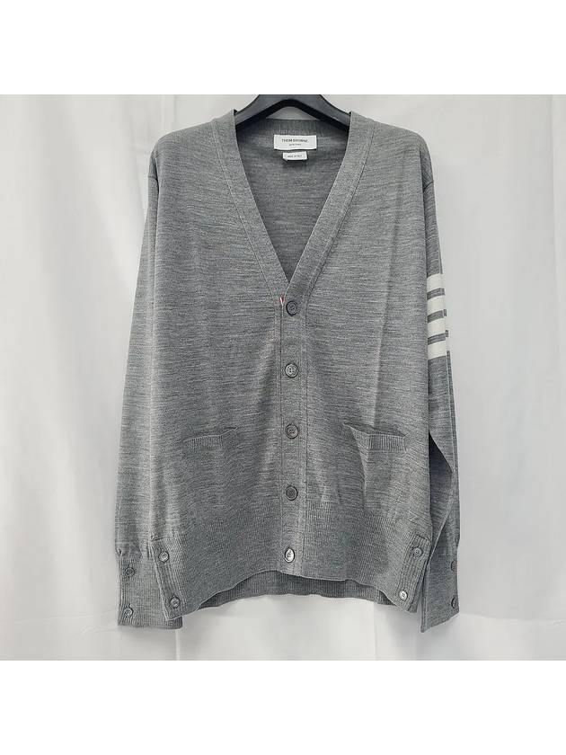 Men's Sustainable Classic Diagonal Wool Cardigan Pale Grey - THOM BROWNE - BALAAN 2