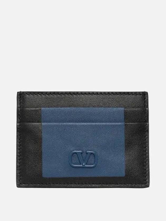 V Logo Leather Card Wallet Navy - VALENTINO - BALAAN 2