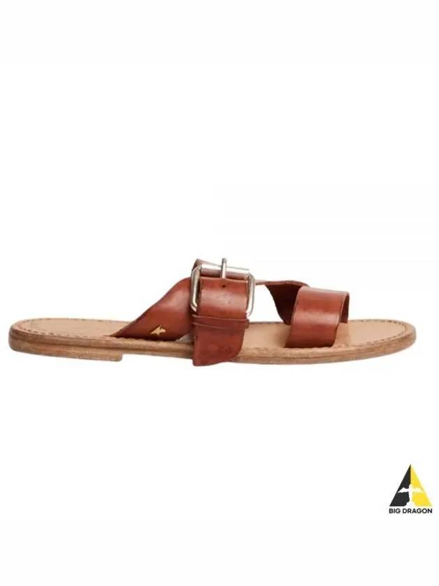 Resin Coated Leather Margaret Flat Sandals Brown - GOLDEN GOOSE - BALAAN 2