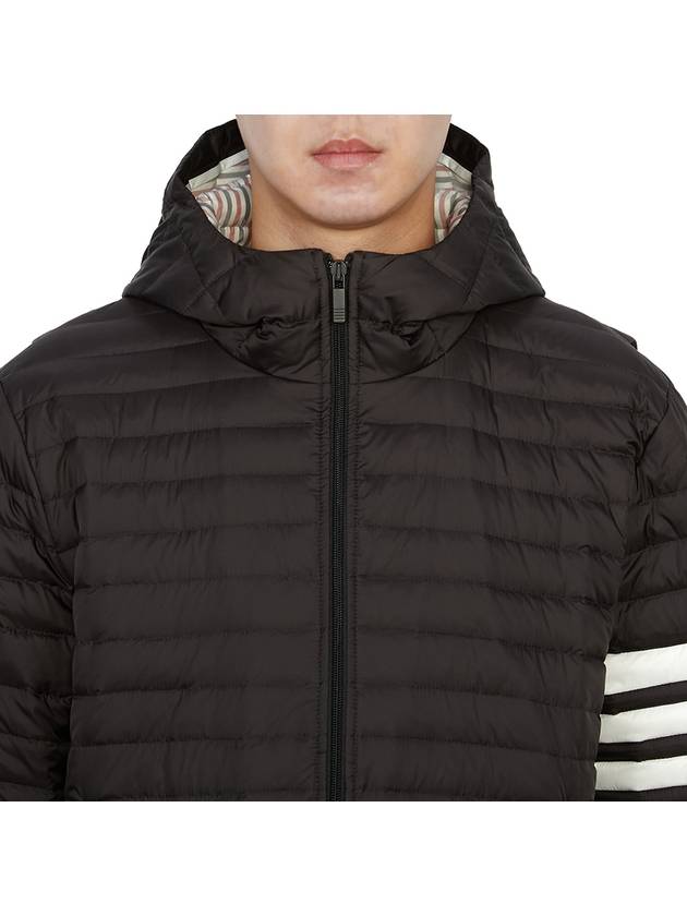 Matte Nylon 4-Bar Stripe Downfill Quilted Hoodie Padding Black - THOM BROWNE - BALAAN 7