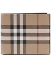 Check Slim Bifold Leather Half Wallet Beige - BURBERRY - BALAAN 3