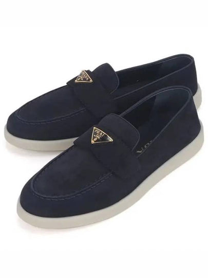 Triangle Logo Suede Leather Loafers Blue - PRADA - BALAAN 2