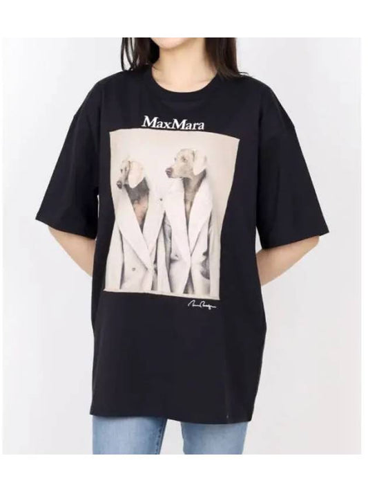 Women's Tacco Print Logo Cotton Short Sleeve T-Shirt Black - MAX MARA - BALAAN 2