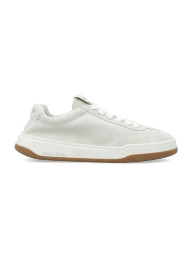 Logo Print Bleached Leather Low Top Sneakers White - MIU MIU - BALAAN 1