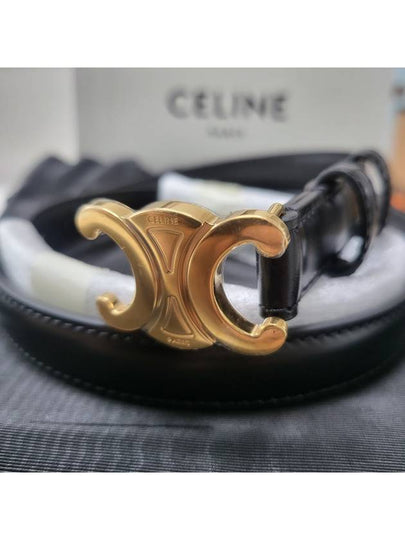 Triomphe Small Taurillon Leather Belt Black - CELINE - BALAAN 2