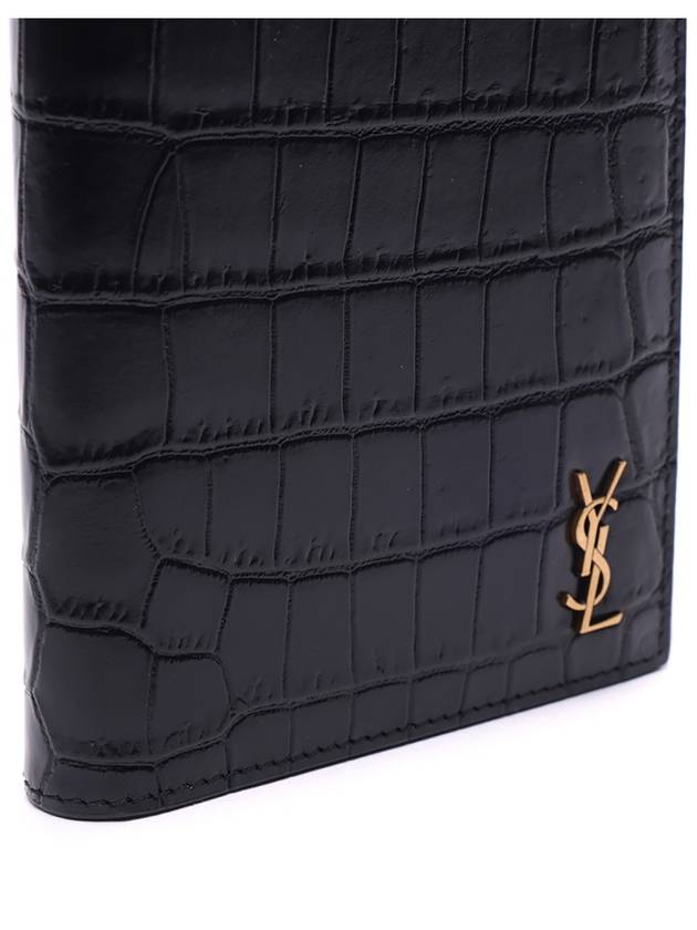 Monogram Crocodile Card Passport Wallet Black - SAINT LAURENT - BALAAN 7