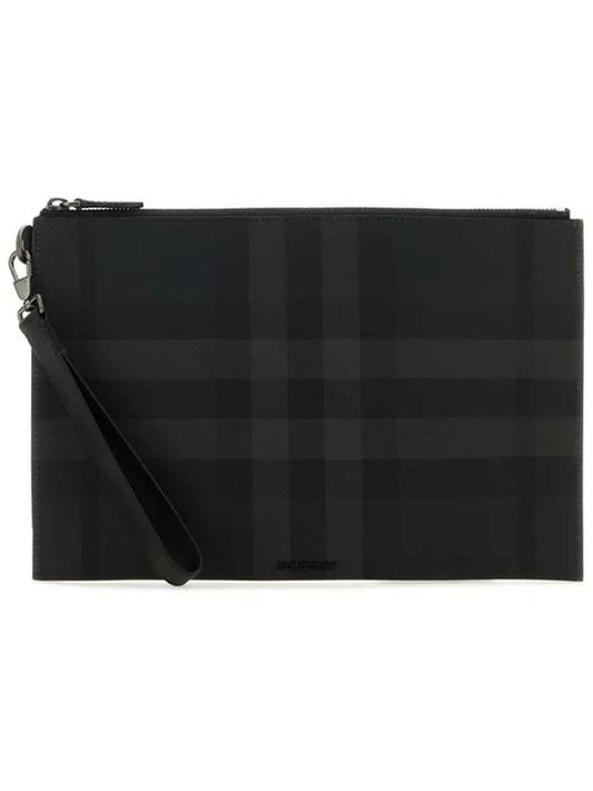 Check Large Zip Pouch Clutch Bag Charcoal - BURBERRY - BALAAN 2