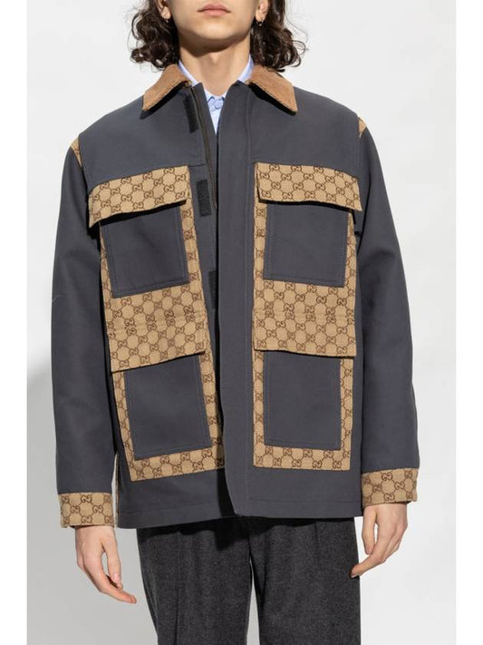 Patchwork GG Supreme Cotton Canvas Jacket Dark Grey - GUCCI - BALAAN 2