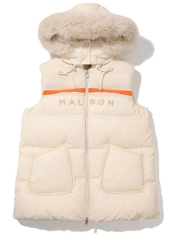 Fur trimmed long down vest IVORY WOMAN - MALBON GOLF - BALAAN 1