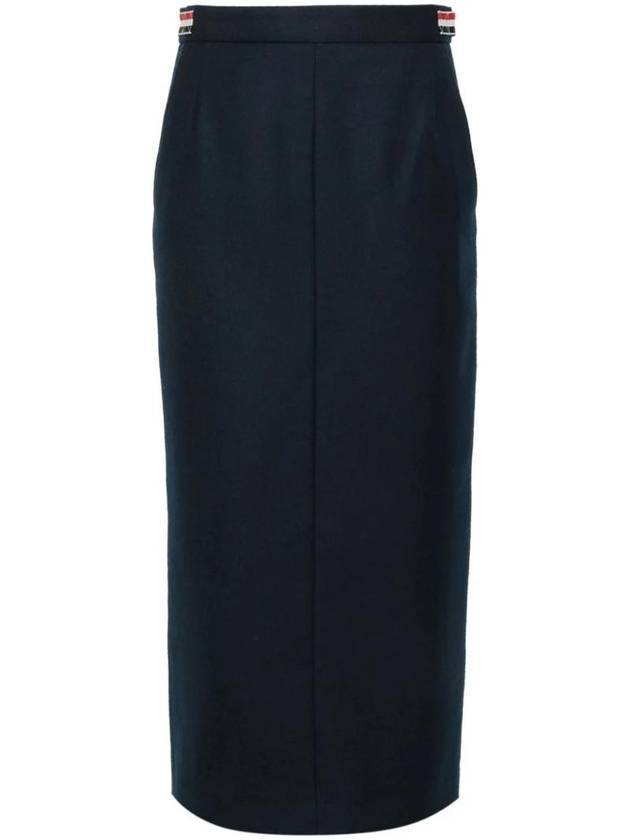 Side tab solid wool twill midi H line skirt blue - THOM BROWNE - BALAAN 1