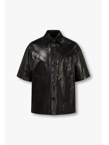 Men s Glossy Leather Short Sleeve Shirt Black - EMPORIO ARMANI - BALAAN 1