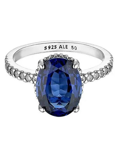 Women's Sparkling Statement Halo Ring Silver Blue - PANDORA - BALAAN 2