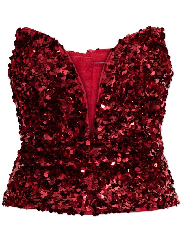 Self Portrait Sequin Off-shoulder Top, Women's, Red - SELF PORTRAIT - BALAAN 1