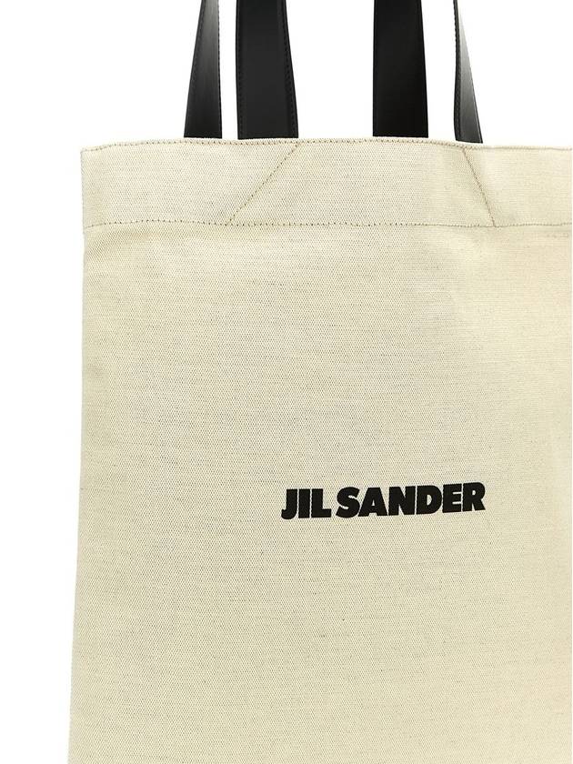 Flat Shopper Medium Canvas Tote Bag Beige - JIL SANDER - BALAAN 4