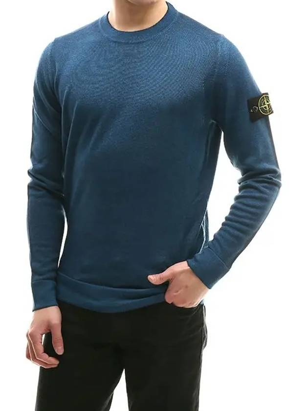 Wappen Patch Round Wool Knit Top Blue - STONE ISLAND - BALAAN 5