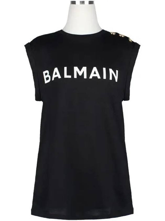 Women's Logo Print Shoulder Button Sleeveless Black - BALMAIN - BALAAN 2