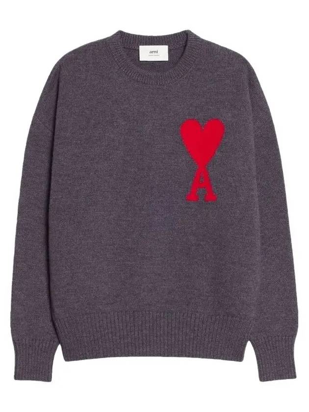 Big Heart Logo Wool Knit Top Grey - AMI - BALAAN 2