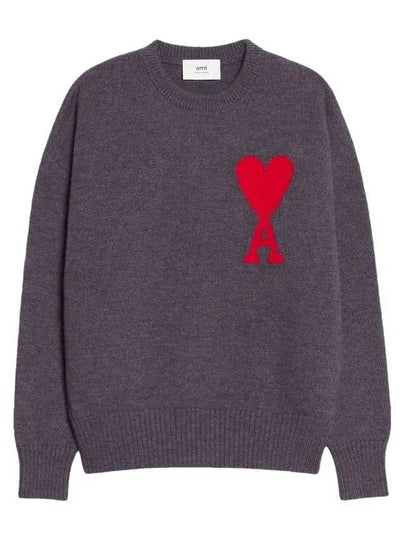 Big Heart Logo Wool Knit Top Grey - AMI - BALAAN 2