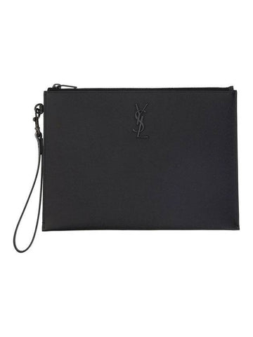 Monogram Strap Tablet Clutch Bag Black Black - SAINT LAURENT - BALAAN 1