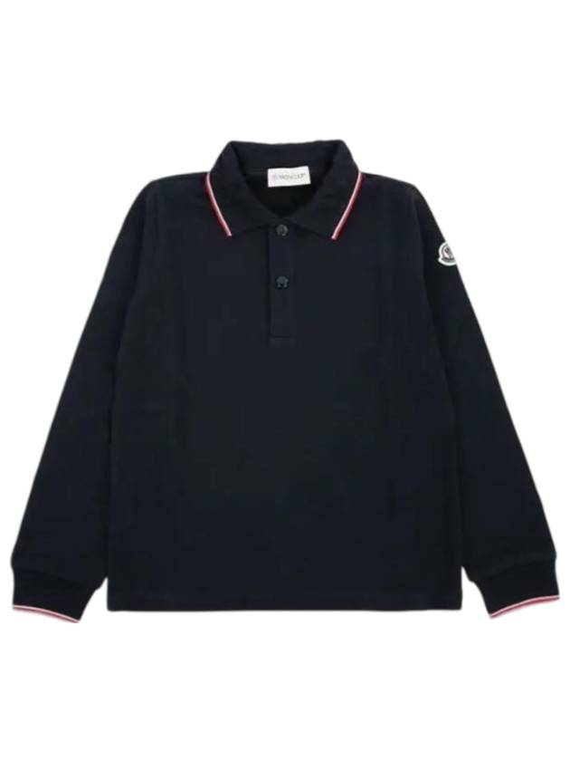 Kids Patch Logo Collar Three Line Cotton Polo Shirt Navy - MONCLER - BALAAN 1