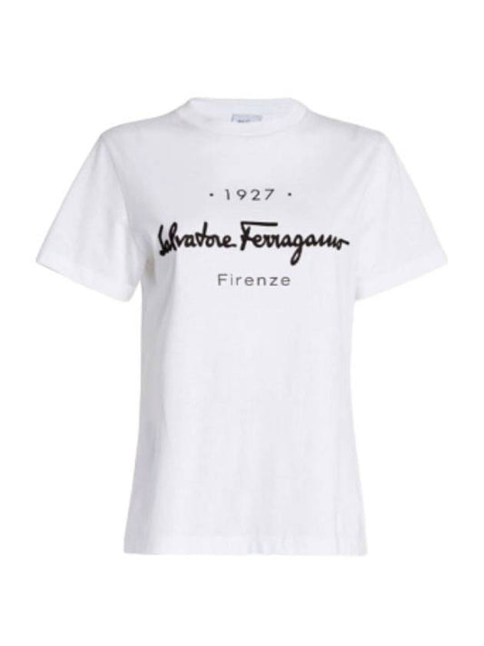 Salvatore 1927 Signature Short Sleeve T-Shirt White - SALVATORE FERRAGAMO - BALAAN.