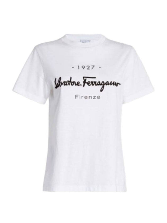 1927 Signature Short Sleeve T-Shirt White - SALVATORE FERRAGAMO - BALAAN 1